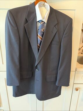 🎩VINTAGE Christian Dior Monsieur Navy Wool Suit Jacket & Pale Blue Shirt Bundle